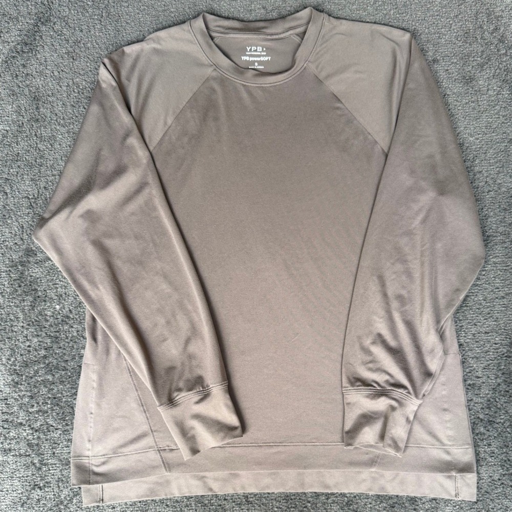 YPB powerSOFT Mens Long Sleeve Performance Shirt Taupe Brown Small Activewear